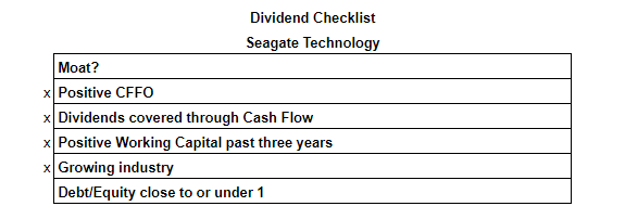 Seagate Dividend Checklist